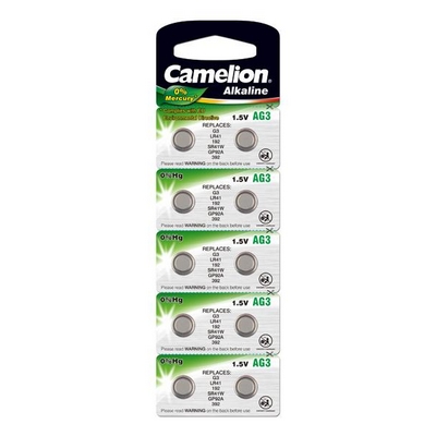 BATTERY CAMELION ALKALINE AG3 LR41 1.5V NO MERCURY/HG 10 PCS - CAMELION