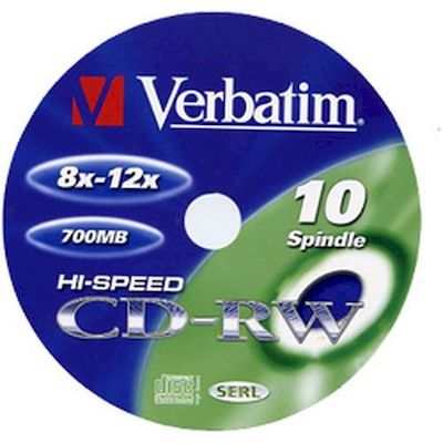 CDRW VERBATIM 8X-12X 700MB/80MIN SPINDLE 10 - VERBATIM