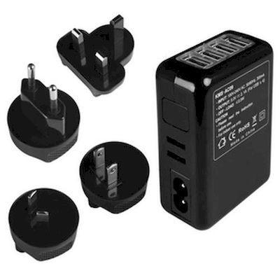 USB POWER ADAPTER 4 PORT 100-240VAC / 5VDC - 2A TRAVEL 4 PLUGS BLACK CF066 - NET